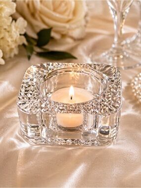 Cristal D’Arques France Lead Crystal Votive Candle Holder Heavy Cut Glass Square